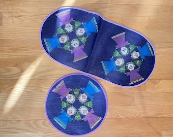 Sodahl Danish Long and a round tablerunner Christmas Angels 1970s Made in Denmark by Södahl Printed on Jute