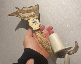 ヴィンテージ 本物 トナカイの角 キャンドルホルダー スカンジナビア