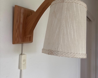 Vintage Zweedse grenen wandlamp, originele blaker jaren 70
