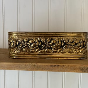 Vintage Brass Large Oval Long Plant Pot, Soy Candle Container, Patina Brass,Home Decoration, Gold Shelve Decoration, Gold Brass