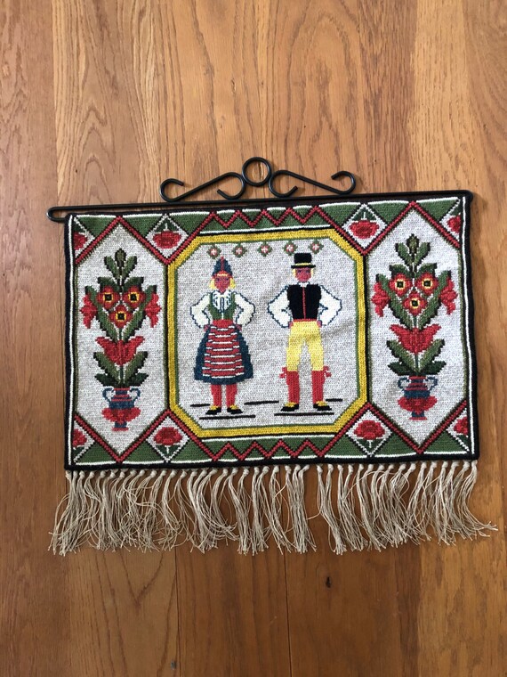 Vintage WALL HANGING Wall Decor Swedish Hand Made Scandinavian Wool embroided Etsy