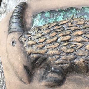 Wall decor / Sweden/pottery/wall plaque in relief by Elbogen ML dinousarie