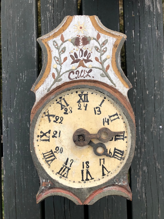 Buy Antique Swiss or South German Wooden Wall Clock With Wooden Wheel Gear  Early 1800s Rustic Style Collectible Online in India 