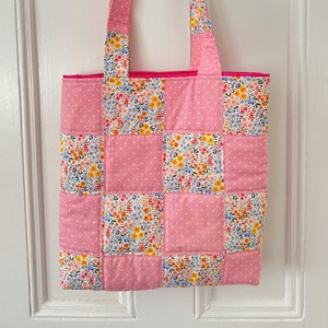 Pink Floral Quilted Patchwork Tote Bag