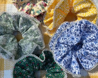 Handmade Oversized Ruffled Scrunchie with Lace
