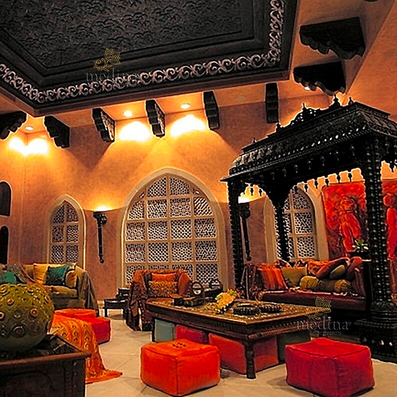 Moroccan square Pouffe red square pouf handcrafted genuine leather