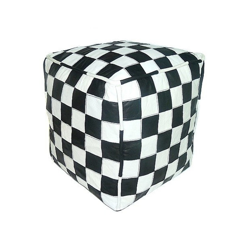 Black and White Leather pouf design tile soyintegral