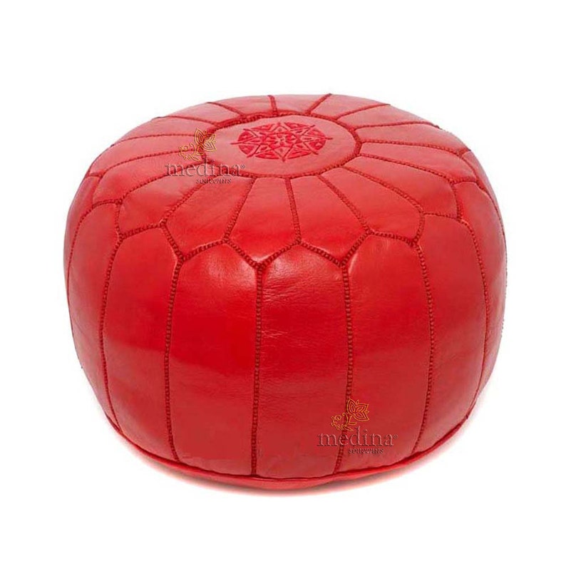 Design Ottoman red Moroccan leather pouf Handmade Leather