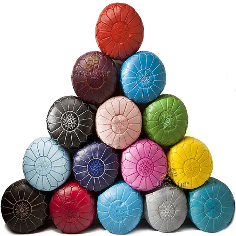 Design Ottoman red Moroccan leather pouf Handmade Leather