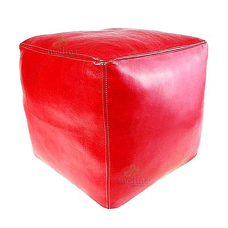 Moroccan square Pouffe red square pouf handcrafted genuine leather