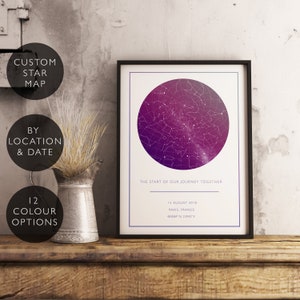 Impression de carte des étoiles personnalisée, cadeau d'anniversaire personnalisé pour lui, constellation de mariage Unique céleste en téléchargement numérique, carte des étoiles