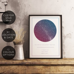 Custom Star Map Print Personalized Anniversary Birthday Gift Him Her Celestial Unique Wedding Constellation Digital Download Star Chart