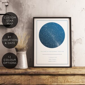 Carte personnalisée impression personnalisée anniversaire cadeau lui sa carte du ciel céleste mariage Unique Constellation téléchargement numérique