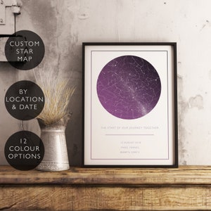 Custom Star Map Print Personalized Anniversary Birthday Gift Him Her Celestial Unique Wedding Constellation Digital Download Star Chart