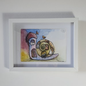 Cat picture painted, small framed picture, original watercolor painting, wall art,