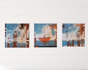 Abstract Maritime Paintings; Original Acrylic Paintings on Canvas, Maritime Abstract, Wall Art