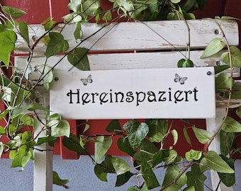 Door sign, wooden sign with text, sign in country house look, garden sign, sign for hanging, wooden decoration, wall art, come in