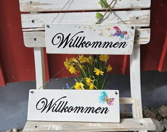 Door sign, garden sign, Welcome, wooden sign with saying, country style, hanging sign, decoration, wall art