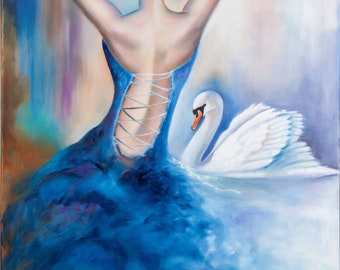 Swan Lake; Original Oil Painting on Canvas, Wall Art