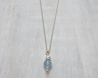 Aquamarine and Sterling Silver Gem Drop Pendant Necklace