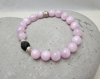 Kunzite & Sterling Silver Lava Bead Diffuser Bracelet - SOLFUL SIMPLE Collection