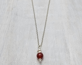 Carnelian and Sterling Silver Gem Drop Pendant Necklace