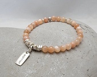 Peach Moonstone & Sterling Silver Bracelet with Affirmation Tag