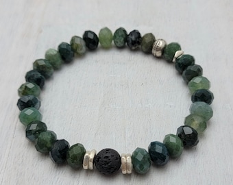 Faceted Moss Agate & Sterling Silver Bracelet - SOLFUL SIMPLE Collection