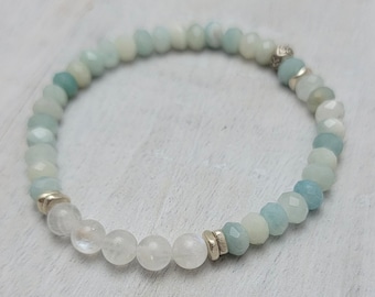 Amazonite, Rainbow Moonstone & Sterling Silver Bracelet - SOLFUL SIMPLE Collection