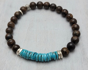 Bronzite, Campitos Turquoise & Sterling Silver Lava Bead Diffuser Bracelet - Solful Simple