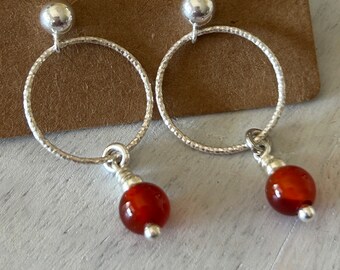 Carnelian and Sterling Hoop Earrings