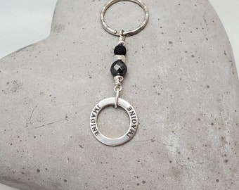 Hematite, Lava and Sterling Silver Totem Keychain w/IMAGINE Affirmation Circle