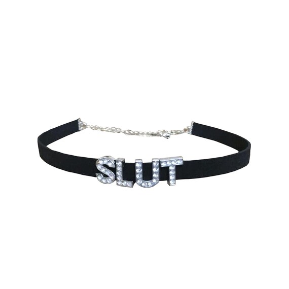 Slut Choker - Sexy Submissive Collar Necklace Words Letters - BDSM Kinky.