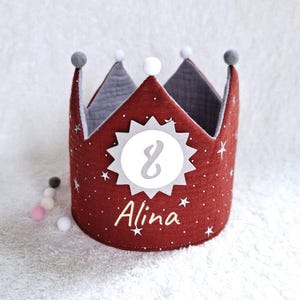 Birthday crown, fabric crown muslin, cotton, birthday gift/ berry/silver stars