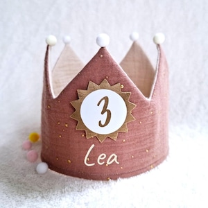 Birthday crown, fabric crown muslin, cotton, birthday gift/ terracotta/golden dots