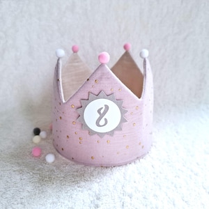 Birthday crown, fabric crown muslin, cotton, birthday gift/ mauve/golden dots