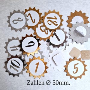 Selbstklebende Zahlen, Zahlen für Geburtstagskrone, Zahlen-Buttons aus SnapPap, Geburtstagskrone, Stern 50mm. Geburtstagskrone