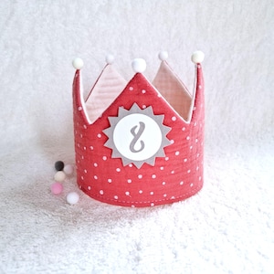 Birthday crown, fabric crown muslin, cotton, birthday gift/ pink/white dots