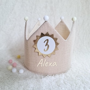 Birthday crown, fabric crown muslin, cotton, birthday gift/ cream/glitter