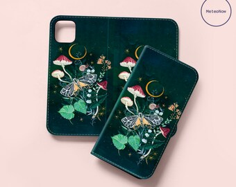 Mushrooms Wallet Flip Case for iPhone 14 13 12 Pro Max X XS SE for Samsung Galaxy S22 S21 S20 S10 Plus Ultra Google Pixel 6a 6 4 Card Holder