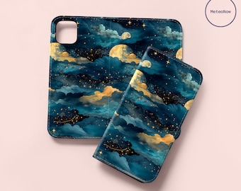 Moon and Stars Wallet Case for iPhone 14 13 12 Pro Max X XS SE for Samsung Galaxy S23 S22 S21 S20 Plus Ultra Google Pixel 6a 6 5 Card Holder