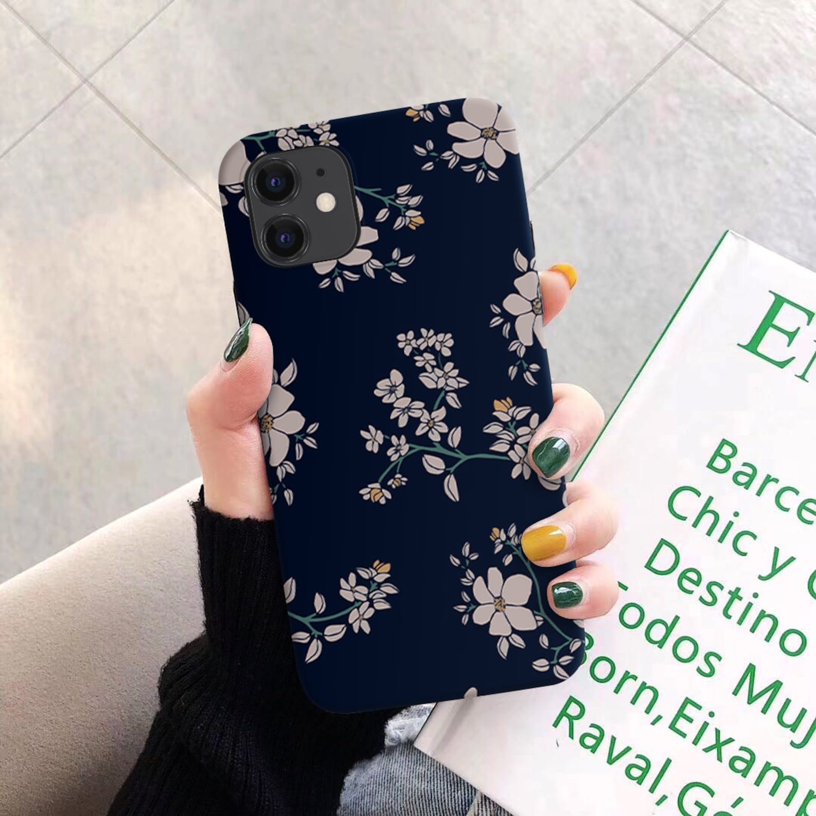Navy Blue Floral Case Smartphone Unique Phone Case Iphone X Xr Etsy