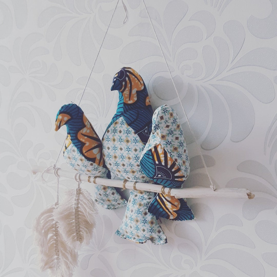 Décoration Murale Oiseaux en Wax Fleur de Mariage