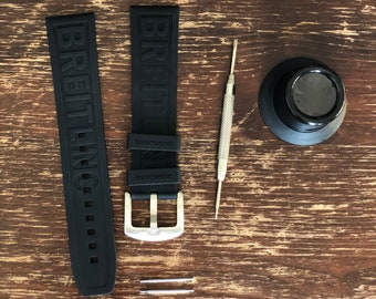 Breitling Compatible Black Rubber Watch Strap - 22mm Steel Buckle