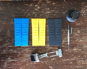 Pasek gumowy do zegarka Breitling: czarny, żółty, niebieski – 22 mm, stalowy, zapięcie