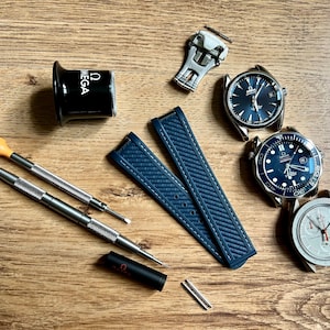 Compatible With/For Omega Seamaster AT 20mm BLUE Curved Ends Rubber | Aqua Terra or Seamaster 300 Pro