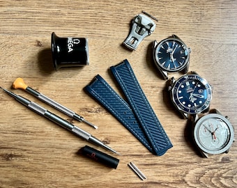 Omega Seamaster 20 mm Correa de caucho azul: Extremo curvo, Aqua Terra/300 Pro