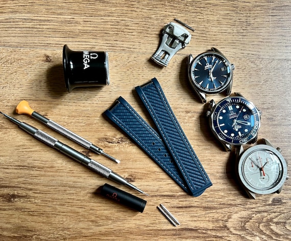Omega Seamaster 20mm× 18mm BLUE Fabric Omega Seamaster 20mm Blue Rubber Strap: Curved End, Aqua Terra/300