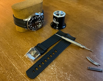 HÖCHSTE Qualität Strap für Omega Seamaster 300 SCHWARZ vulkanisierter Kautschuk 20 mm Der beste AfterMarket Strap!