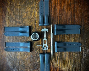 Correas de caucho negras Omega de 20 o 22 mm / Alta calidad / Cierre desplegable / Seamaster 300, AT, Speedmaster, PO